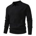 thumbnail image 1 of ZCFZJW Mens Sweater V Neck Pullover Sweaters Lightweight Casual Fall Spring Long Sleeve Cable Knit Textured Collared Sweater Tops Black L, 1 of 8