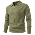 thumbnail image 1 of ZCFZJW Mens Sweater V Neck Pullover Sweaters Lightweight Casual Fall Spring Long Sleeve Cable Knit Textured Collared Sweater Tops Green XXXL, 1 of 4