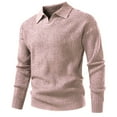 thumbnail image 1 of ZCFZJW Mens Sweater V Neck Pullover Sweaters Lightweight Casual Fall Spring Long Sleeve Cable Knit Textured Collared Sweater Tops Pink XL, 1 of 4