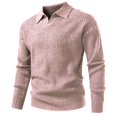 thumbnail image 1 of ZCFZJW Mens Sweater V Neck Pullover Sweaters Lightweight Casual Fall Spring Long Sleeve Cable Knit Textured Collared Sweater Tops Pink XXL, 1 of 4