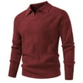 thumbnail image 1 of ZCFZJW Mens Sweater V Neck Pullover Sweaters Lightweight Casual Fall Spring Long Sleeve Cable Knit Textured Collared Sweater Tops Wine L, 1 of 4