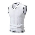 thumbnail image 1 of ZCFZJW Mens Sweater Vest Casual Sleeveless V Neck Sweaters Striped Cable Knit Vests Lightweight Slim Fit Pullover Jumper Sweaters Tops White M, 1 of 3