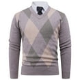 thumbnail image 1 of ZCFZJW Mens Sweaters Fall Winter Casual V Neck Ribbed Knit Slim Fit Long Sleeve Argyle Pullover Lightweight Comfy Knitwear Tops Khaki XXL, 1 of 10