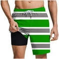 thumbnail image 1 of ZCFZJW Mens Swim Trunk with Compression Liner Casual Striped Color Block Printed Drawstring Swim Shorts Stretch Quick Dry Bathing Suits with Pockets Swimwear Green XXXL, 1 of 6