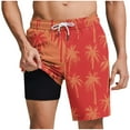 thumbnail image 1 of ZCFZJW Mens Swim Trunks with Compression Liner 2 in 1 Quick Dry Tropical Palm Tree Printed Summer Swimming Shorts Swimwear Bathing Suits with Pockets Red XXL, 1 of 6