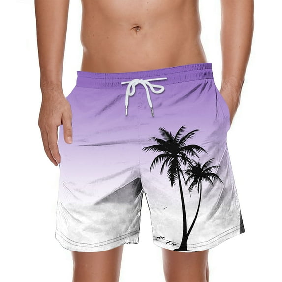 ZCFZJW Mens Swim Trunks Lightweight Regular Fit Casual Summer Tropical Palm Tree Printed Stretch Quick Dry Board Shorts Swimwear Bathing Suit Beach Swim Shorts with Pockets Purple XXL