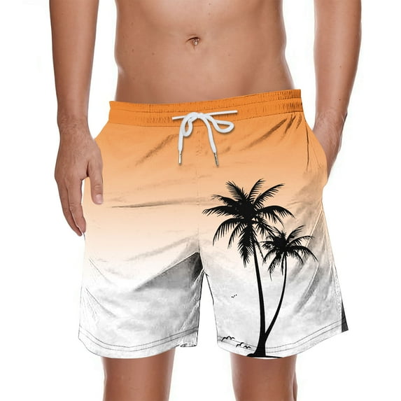 ZCFZJW Mens Swim Trunks Lightweight Regular Fit Casual Summer Tropical Palm Tree Printed Stretch Quick Dry Board Shorts Swimwear Bathing Suit Beach Swim Shorts with Pockets Orange XXXL