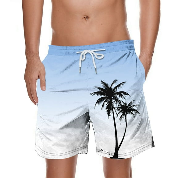 ZCFZJW Mens Swim Trunks Lightweight Regular Fit Casual Summer Tropical Palm Tree Printed Stretch Quick Dry Board Shorts Swimwear Bathing Suit Beach Swim Shorts with Pockets Light Blue M
