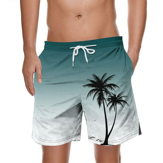 ZCFZJW Mens Swim Trunks Lightweight Regular Fit Casual Summer Tropical Palm Tree Printed Stretch Quick Dry Board Shorts Swimwear Bathing Suit Beach Swim Shorts with Pockets Army Green XXXL