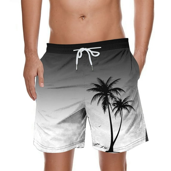 ZCFZJW Mens Swim Trunks Lightweight Regular Fit Casual Summer Tropical Palm Tree Printed Stretch Quick Dry Board Shorts Swimwear Bathing Suit Beach Swim Shorts with Pockets Black XXL