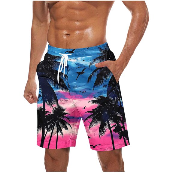 ZCFZJW Mens Swim Trunks Quick Dry Swimwear Summer Drawstring Elastic Waist Hawaiian Swimming Beach Board Shorts with Pocket Bathing Suits for Men Blue#04 XXL