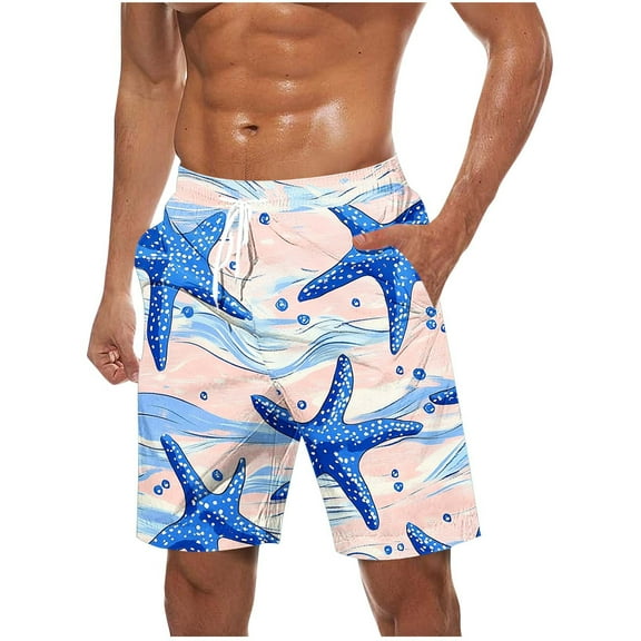 ZCFZJW Mens Swim Trunks Quick Dry Swimwear Summer Drawstring Elastic Waist Hawaiian Swimming Beach Board Shorts with Pocket Bathing Suits for Men Blue#05 XL