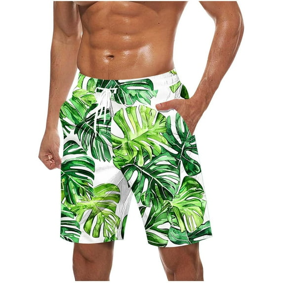 ZCFZJW Mens Swim Trunks Quick Dry Swimwear Summer Drawstring Elastic Waist Hawaiian Swimming Beach Board Shorts with Pocket Bathing Suits for Men Green XL