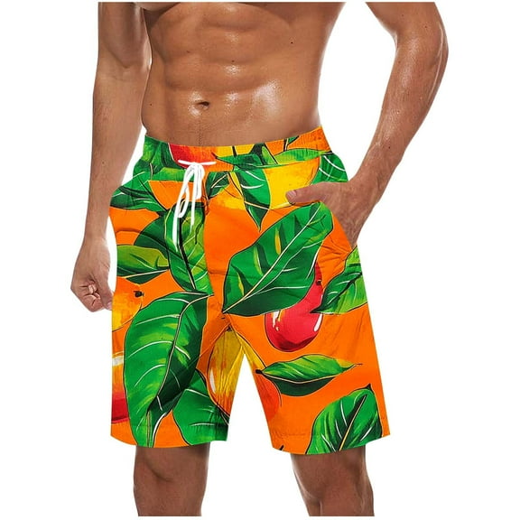 ZCFZJW Mens Swim Trunks Quick Dry Swimwear Summer Drawstring Elastic Waist Hawaiian Swimming Beach Board Shorts with Pocket Bathing Suits for Men Orange M