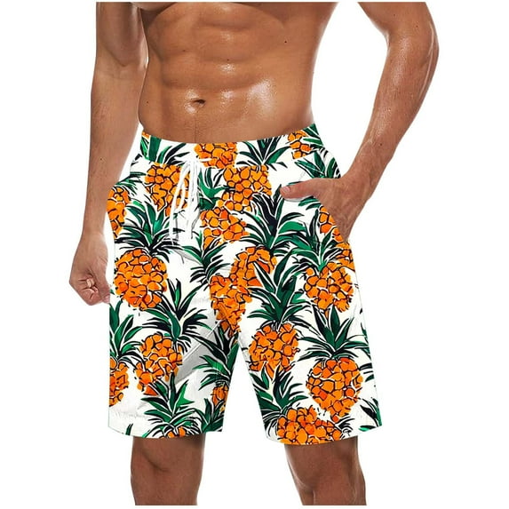 ZCFZJW Mens Swim Trunks Quick Dry Swimwear Summer Drawstring Elastic Waist Hawaiian Swimming Beach Board Shorts with Pocket Bathing Suits for Men White XXXL