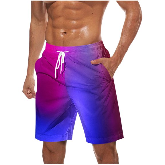 ZCFZJW Mens Swim Trunks Quick Dry Swimwear Summer Tie Dye Gradient Print Hawaiian Swimming Beach Shorts with Pocket Bathing Suits for Men Blue L