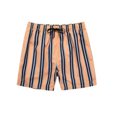 ZCFZJW Mens Swim Trunks Summer Cool Striped Printed Quick Dry Beach Board Shorts Drawstring Elastic Waist Bathing Suit with Side Pockets Watermelon Red M