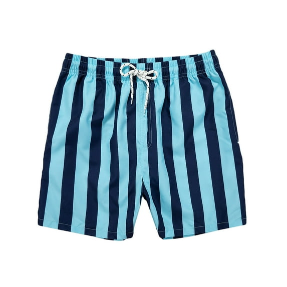 ZCFZJW Mens Swim Trunks Summer Cool Striped Printed Quick Dry Beach Board Shorts Drawstring Elastic Waist Bathing Suit with Side Pockets Blue S