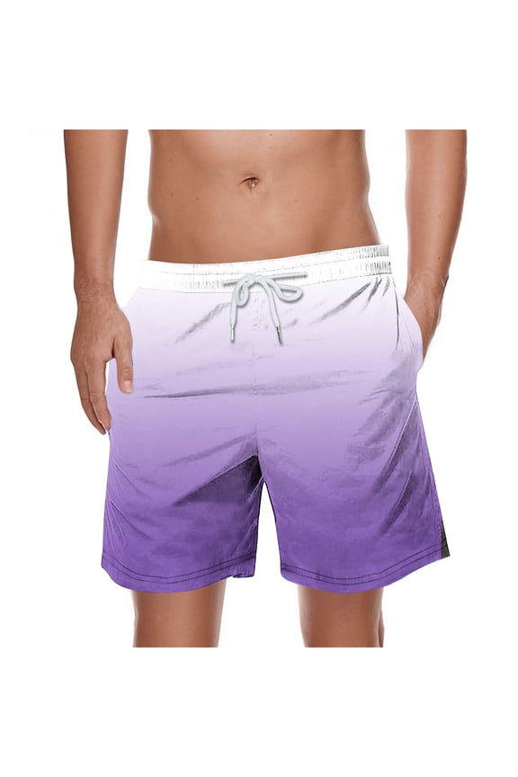 Mens Swimming Trunks Swim Trunks Quick Dry Drawstring Elastic Waist Swim Shorts Funny Tie Dye Gradient Color Printed Swimwear Bathing Suits with Pockets Purple XL
