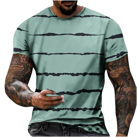 ZCFZJW Mens T-Shirts Casual Short Sleeve Round Neck Striped Pattern Graphic Round Neck Pullover Tops Big and Tall Regular Fit Comfy Tshirt Green XXXXXL