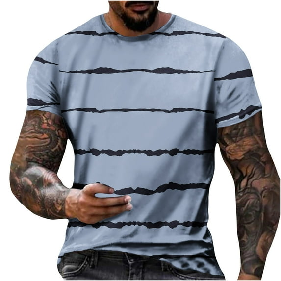 ZCFZJW Mens T-Shirts Casual Short Sleeve Round Neck Striped Pattern Graphic Round Neck Pullover Tops Big and Tall Regular Fit Comfy Tshirt Blue XXXL