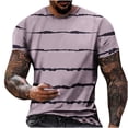 thumbnail image 1 of ZCFZJW Mens T-Shirts Casual Short Sleeve Round Neck Striped Pattern Graphic Round Neck Pullover Tops Big and Tall Regular Fit Comfy Tshirt Pink XL, 1 of 5