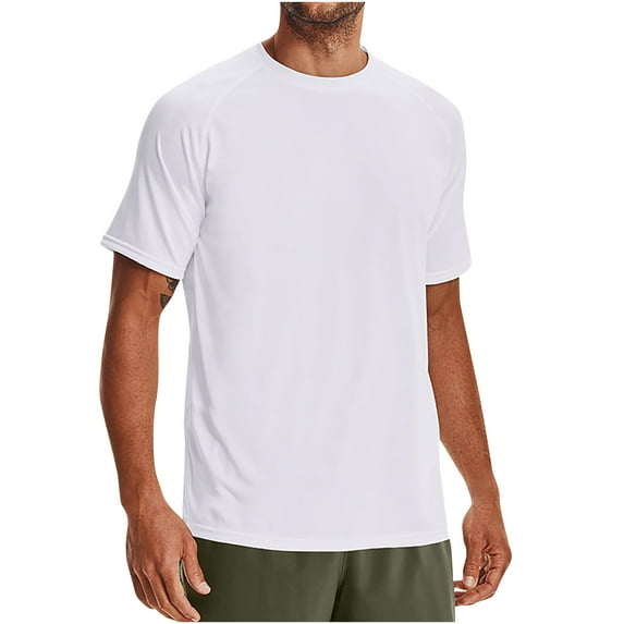 ZCFZJW Mens T-Shirts Quick Dry Summer Short Sleeve Round Neck Solid Color Basic Workout Tees Shirt Tops Loose Lightweight Moisture-Wicking Shirts White L