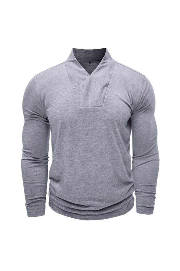 Mens T-Shirts Sport Outdoor Long Sleeve Casual V Neck Basic Solid Color Pullover Tops Lightweight Mock Neck Classic Fit Tees Shirt Gray S