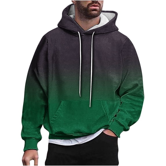 ZCFZJW Mens Tie Dye Gradient Print Athletic Hoodie Tops Lightweight Casual Drawstring Long Sleeve Hooded Pullover Sweatshirts Fashion Coat Outwear with Pocket Green L