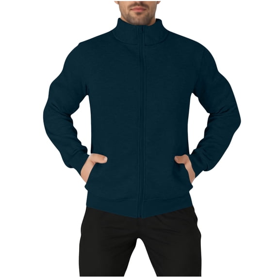 ZCFZJW Mens Track Jackets Lightweight Pullover Sweatshirts Full Zip Up Mock Neck Coat Long Sleeve Winter Thermal Warm Tops with Pockets Navy S