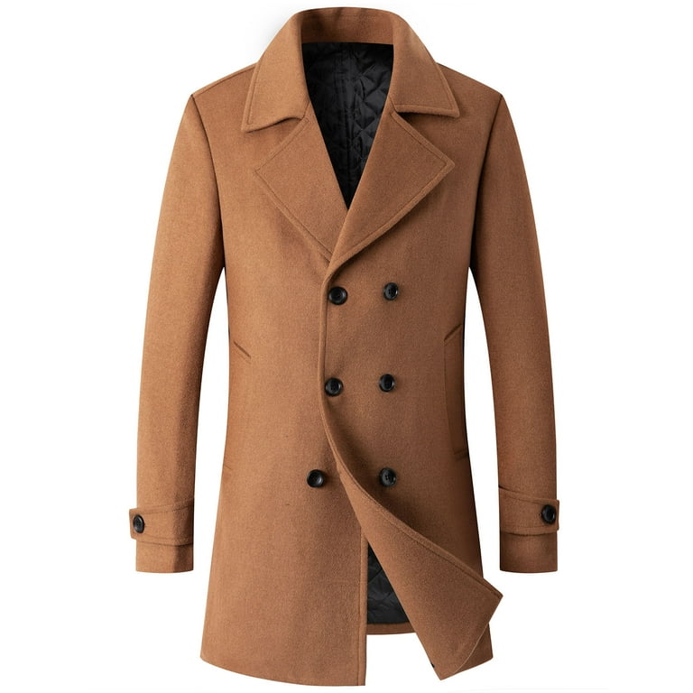 Double-Breasted Mens Brown Wool-Blend Trench Coat