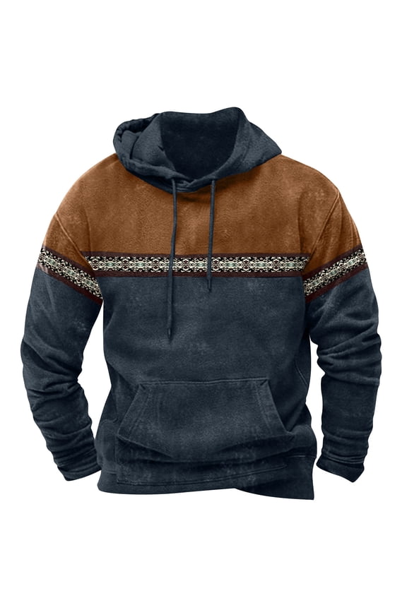 Mens Tribal Aztec Hoodie Retro Vintage Western Ethnic Print Casual Drawstring Hooded Pullover Sweatshirt Fall Winter Lightweight Hoodies Outwear Tops with Pockets M