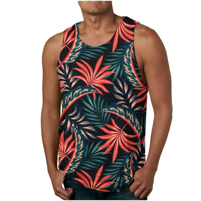 ZCFZJW Mens Tropical Floral Beach Tank Tops Novelty Sunset Palm Tree ...