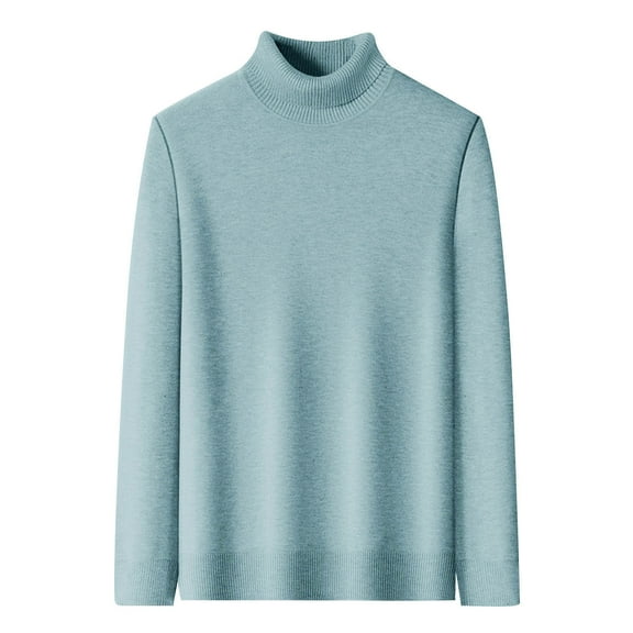 ZCFZJW Mens Turtleneck Sweaters Casual Solid Color Long Sleeve Cable Knit Pullover Sweater Tops Trendy Slim Fit Basic Thermal Shirts Light Blue XXXXL