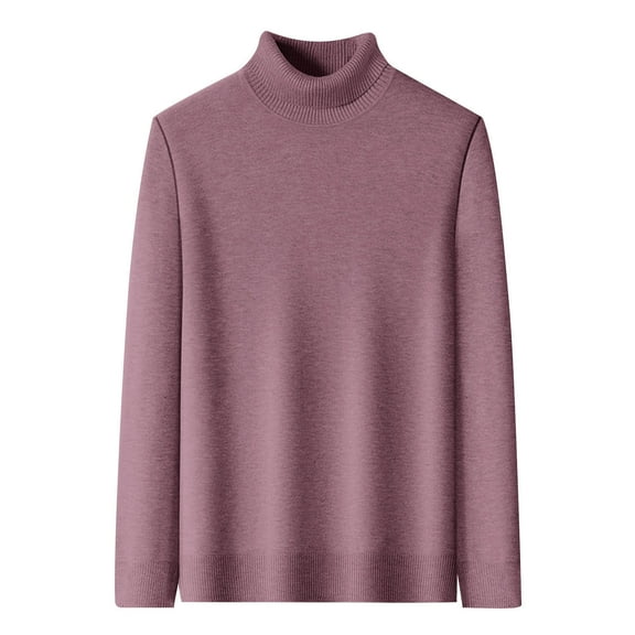 ZCFZJW Mens Turtleneck Sweaters Casual Solid Color Long Sleeve Cable Knit Pullover Sweater Tops Trendy Slim Fit Basic Thermal Shirts Purple XXXL
