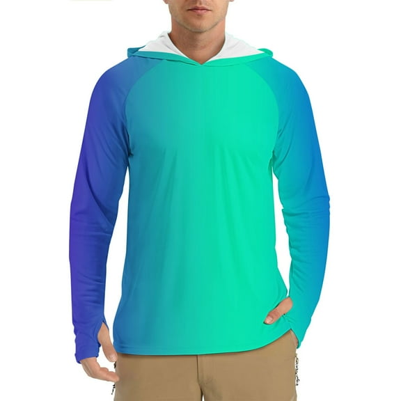ZCFZJW Mens UPF 50+ Sun Protection T-Shirts Lightweight Hoodie Gradient Color Long Sleeve SPF UV Shirt for Fishing Outdoor Hiking Running Mint Green L