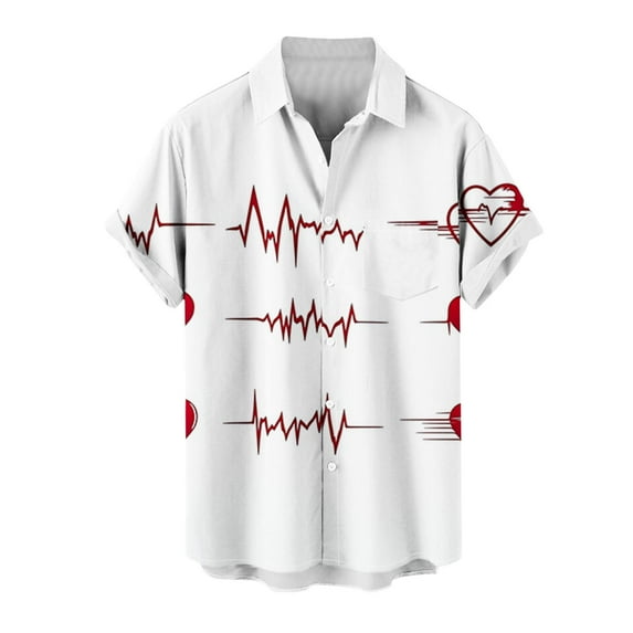 ZCFZJW Mens Valentines Day Holiday T-Shirts Big and Tall Regular Fit Casual Short Sleeve Button Down Heart Graphic Tees Tops Trendy Comfy Beach Hawaiian Vacation Shirts with Pocket Multicolor#04 L