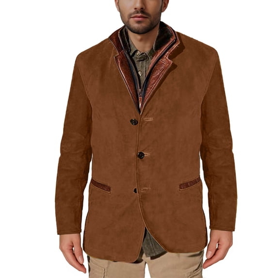 ZCFZJW Mens Velvet Blazer Sport Coat Tuxedo Jacket for Prom Wedding Party Dinner Casual Big and Tall Regular Fit Single Breasted Button Outwear Tops Brown S