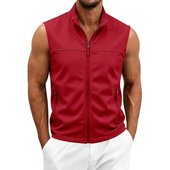 ZCFZJW Mens Vests Outerwear Windproof Lightweight Full Zip up Softshell Vests Sports Sleeveless Jacket for Golf Hiking Fishing Running with Multi-Pockets