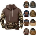 thumbnail image 1 of ZCFZJW Mens Western Aztec Hoodies Tops Big and Tall Regular Fit Vintage Color Block Print Long Sleeve Hooded Pullover Sweatshirts with Kangaroo Pockets Brown XL, 1 of 4
