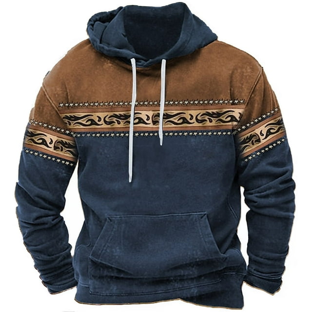 ZCFZJW Mens Western Hoodie Sweatshirts Vintage Aztec Print Long Sleeve ...