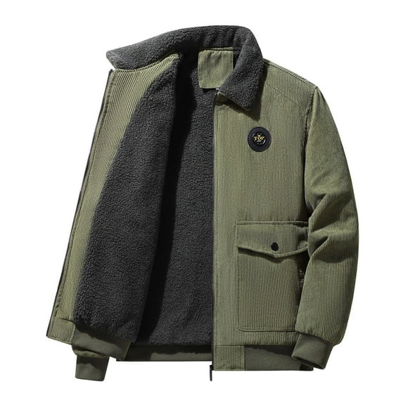 ZCFZJW Mens Winter Sherpa Fleece Lined Jackets Warm Corduroy Velvet Thickened Long Sleeve Lapel Oversized Coat Outwear with Pockets Army Green XXXXL