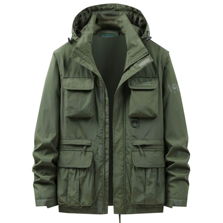 ZCFZJW Mens Winter Warm Cargo Hooded Outwear Coat with Multi