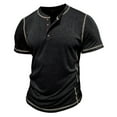 thumbnail image 1 of ZCFZJW Mens Workout Fitness T-Shirts Trendy Short Sleeve Button up V Neck Henley Shirts Loose Regular Fit Casual Solid Color Basic Pullover Tops Black S, 1 of 9