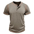 thumbnail image 1 of ZCFZJW Mens Workout Fitness T-Shirts Trendy Short Sleeve Button up V Neck Henley Shirts Loose Regular Fit Casual Solid Color Basic Pullover Tops Khaki XL, 1 of 9