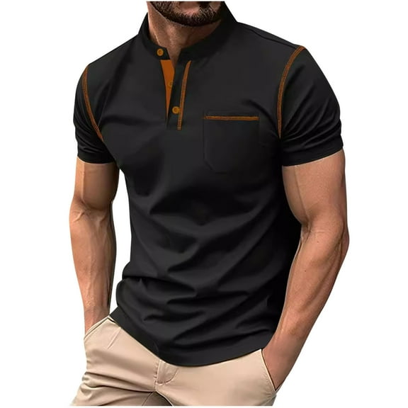 ZCFZJW Mens Workout Polo Shirts Casual Solid Color Summer Short Sleeve Button Down Golf Shirts Loose Lightweight Comfy Moisture-Wicking Pullover Tops with Pocket Black XXL