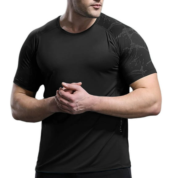 ZCFZJW Mens Workout Shirt Short Sleeve Quick Dry Lightweight Athletic Running Gym Performance T-Shirts Moisture Wicking Tees Tops Black L
