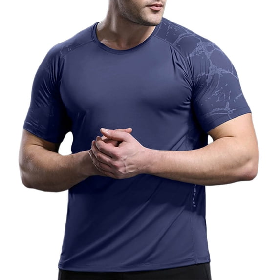 ZCFZJW Mens Workout Shirt Short Sleeve Quick Dry Lightweight Athletic Running Gym Performance T-Shirts Moisture Wicking Tees Tops Navy XXXXXL