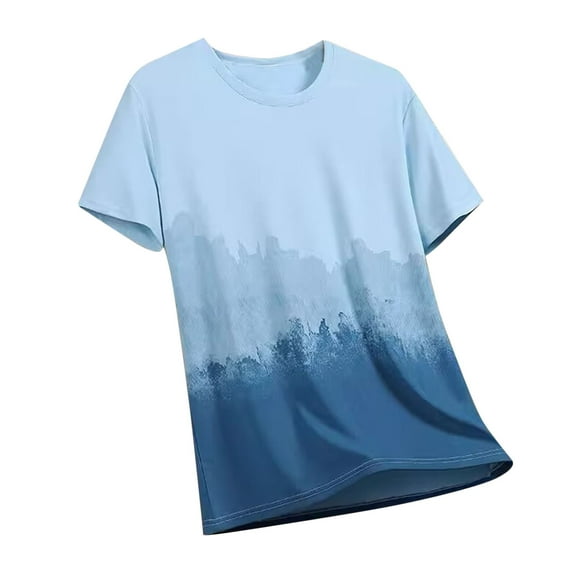ZCFZJW Mens Workout Shirts Tie Dye Color Block Printed Summer Quick Dry Performance Short Sleeve Athletic Shirts Tops Blue XXXL