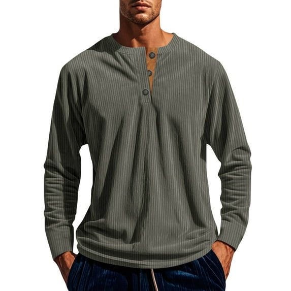 ZCFZJW Mens Workout Sweatshirts Lightweight Casual Solid Color Long Sleeve Button V Neck Pullover Tops Loose Regular Fit Cotton T-Shirts Army Green XXXL